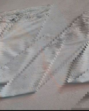 Blugi albi model floral auriu