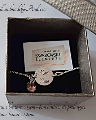 Bratara argint 925 cu banut argint 925 gravat si charm Swarovski