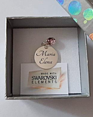 Pandant argint gravat si charm Swarovski