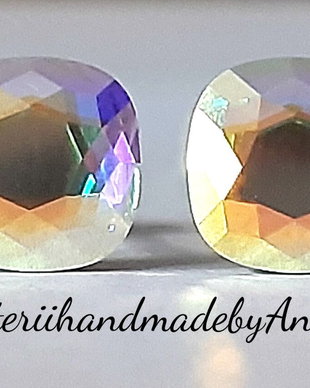 Cercei argint cu piatra Swarovski Cushion 7mm Cristal AB