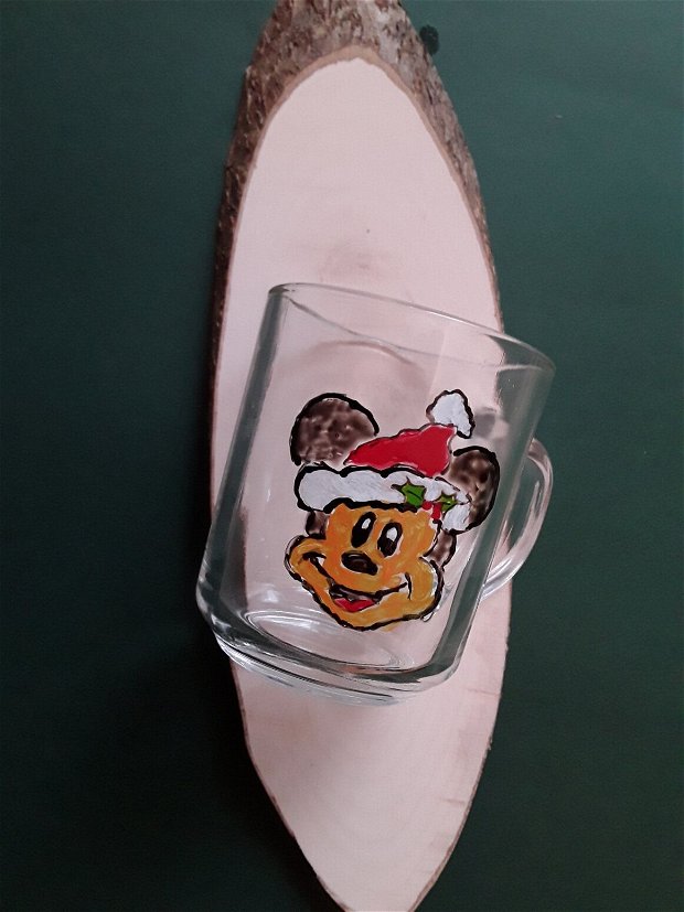 Cana sticla pictată manual Mickey Mouse