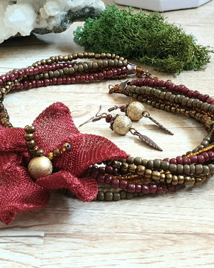 Set/Colier Craciunita si cercei frunze