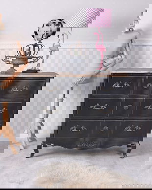 Comoda din lemn masiv negru cu trei sertare cu blat bej