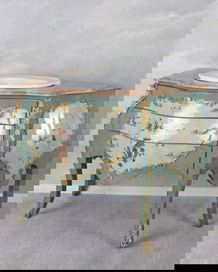 Dulap de baie din lemn masiv verde pictat cu blat din marmura