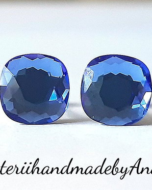 Cercei argint cu piatra Swarovski Cushion 7mm Safir