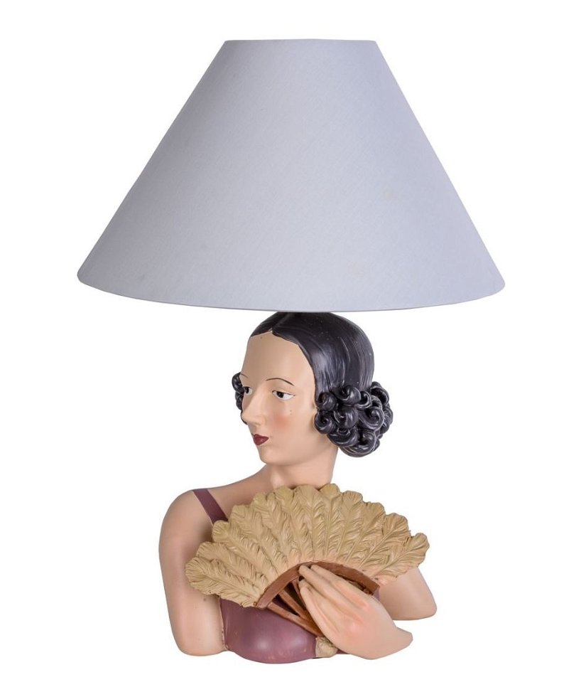 Lampa de masa cu bust de femeie cu evantai