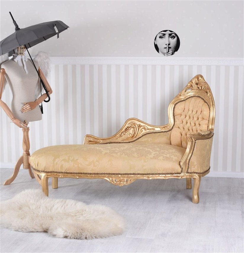 Sofa din lemn masiv auriu cu tapiterie din matase aurie