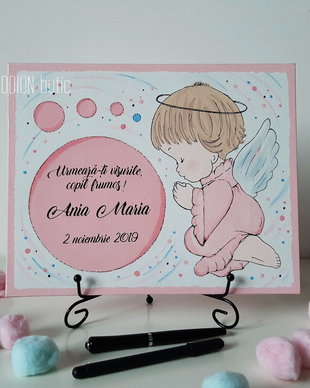 Caiet de amintiri botez fetita pictat manual personalizat cu mesaj si nume
