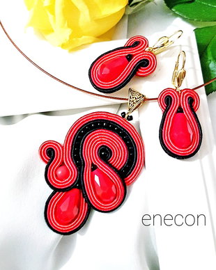 Set soutache rosu cu cristale