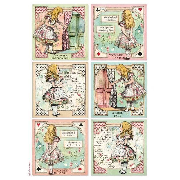 Hartie de orez pt. decoupage A4- Alice cards (36189)