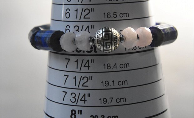 Bratara elastica din pietre naturale de lapis lazuli, cuart roz si hematit cu accesorii de argint 925