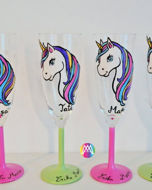 Pahare Botez  Sampanie Unicorni ,pictate manual