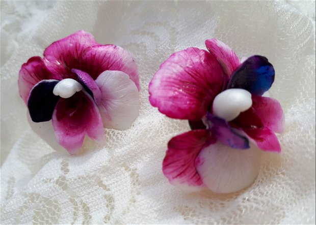 Cercei Orhidee - Cercei Ideal cadou de craciun, Handmade, Unicat