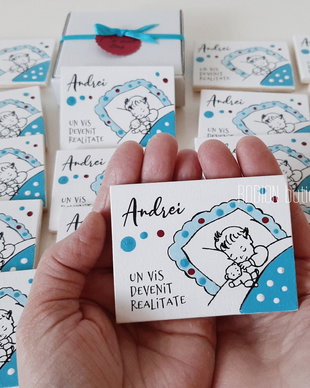 Marturii botez baietel personalizate pictate manual magnetice