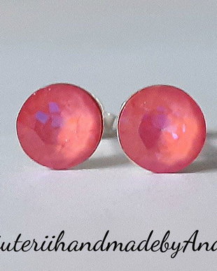Cercei argint 925 cu piatra Swarovski Chaton 6mm Lotus Pink DeLite