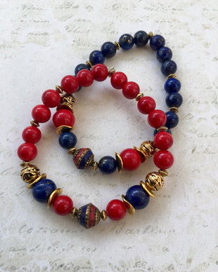 Set bratari lapis lazuli & coral rosu