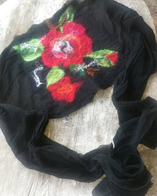 Eșarfă, brau de lana si matase naturala împaslita