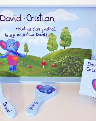 Set Tava mot Elefantul Cici pictat manual