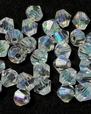 Cristale din sticla, biconice, 4 mm, AB, Aurora Borealis