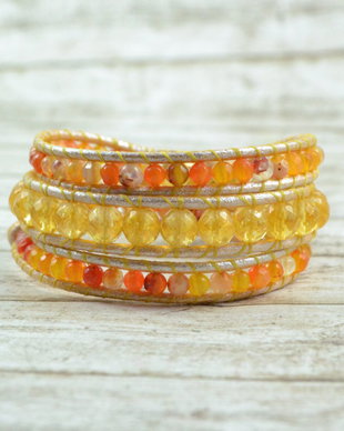 Bratara wrap cu snur de piele, agate si Citrin ''Ambra''