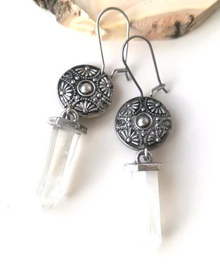 Cercei jucausi, argint tibetan , inox, acril