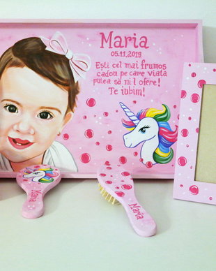 Set Mot pictat cu portret si Unicorni