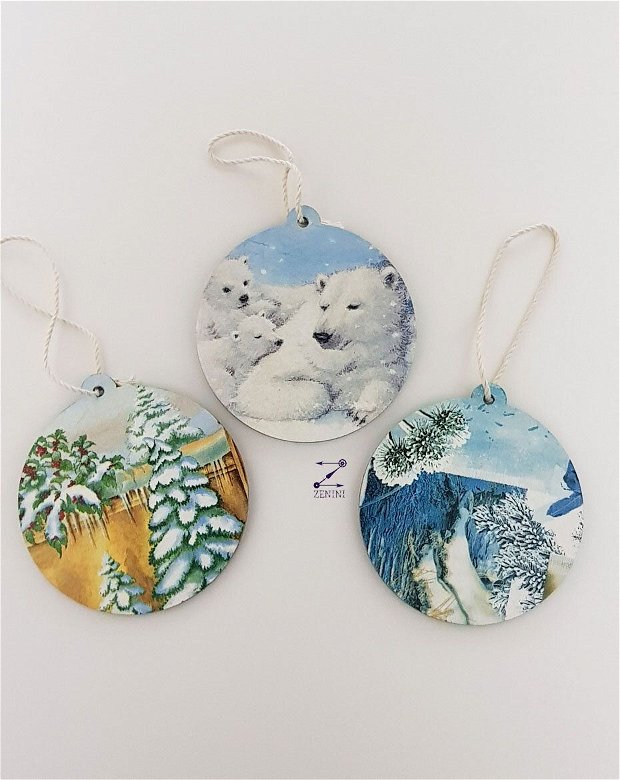 Set ornamente Craciun, ornament ursi polari, ornamente peisaje, glob urs polar