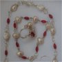 Set handmade /set colier,inel,cercei si bratara din perle de cultura si coral