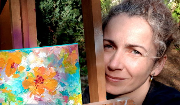 Tablou in Ulei pe Panza- Flori de Toamna, Impasto, Texturat, Galben