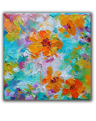 Tablou in Ulei pe Panza- Flori de Toamna, Impasto, Texturat, Galben