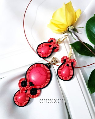 Set roșu soutache cu howlit si onix