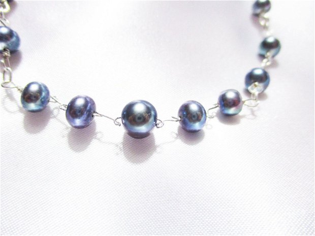 Colier argint si perle de cultura negre-verzui-albastrui [peacock]