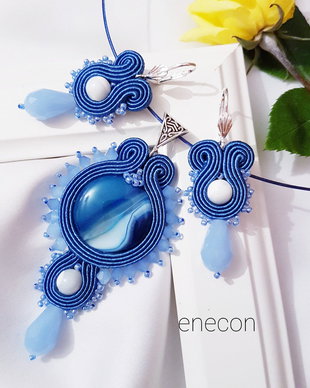 Set albastru soutache cu agat, sidef și cristale
