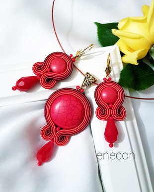 Set roșu soutache cu howlit si cristale