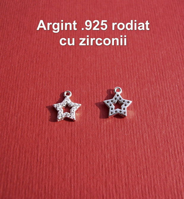 Steluta in 5 colturi cu cubic zirconia din argint .925 rodiat aprox 8.5x10 mm (cu anoul)