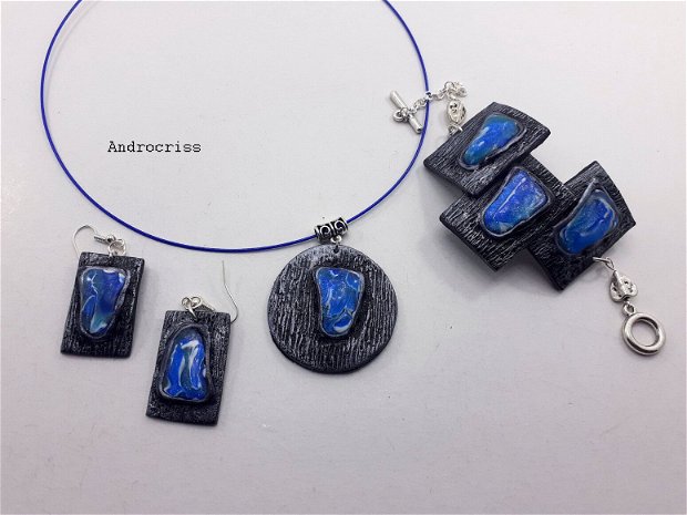 Blue stones set bijuterii din lut polimeric