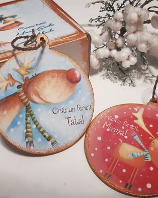 Set 2 decoratiuni personalizate pentru Craciun, 10 cm, cadou pentru parinti