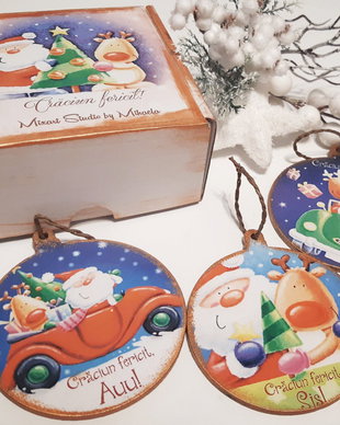 Set 3 decoratiuni personalizate pentru Craciun, 10 cm, cadou