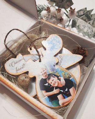 Set 3 decoratiuni personalizate pentru Craciun, 10 cm, cu fotografii