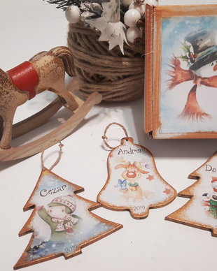Set 3 decoratiuni personalizate pentru Craciun, 10 cm, cadou