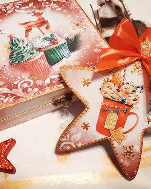 Set format din cutie lemn si decoratiune in forma dea stea, 14 cm, cadou profesori