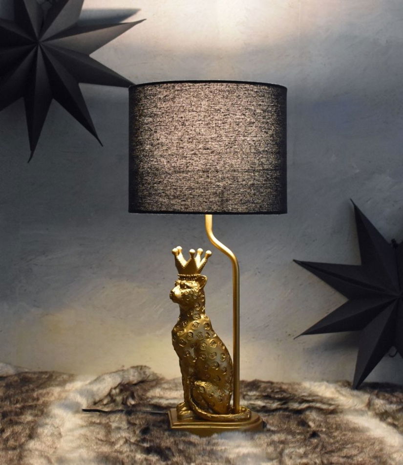 Lampa de masa  cu un leopard cu coronita
