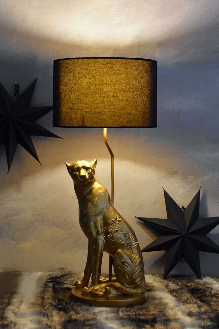 Lampa mare de masa cu un leopard