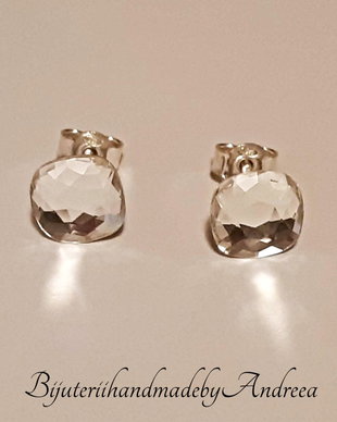Cercei argint cu piatra Swarovski Cushion 7mm Cristal