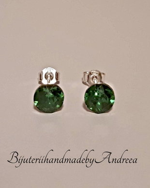Cercei argint 925 cu piatra Swarovski Chaton 6mm Green Fern