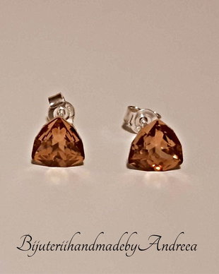 Cercei argint cu piatra Swarovski Trilliant 7mm Light Colorado Topaz