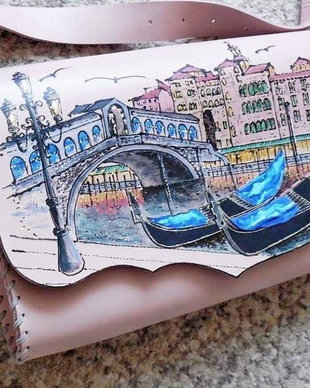 Geanta "Crossbody" handmade unicat - Sunset in Venice