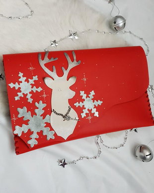 poseta plic handmade unicat din piele - Reindeer