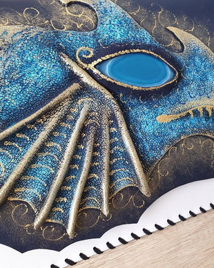 Poseta plic handmade unicat din piele naturala -Blue Dragon of Thrones 2.0