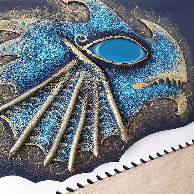 Poseta plic handmade unicat din piele naturala -Blue Dragon of Thrones 2.0